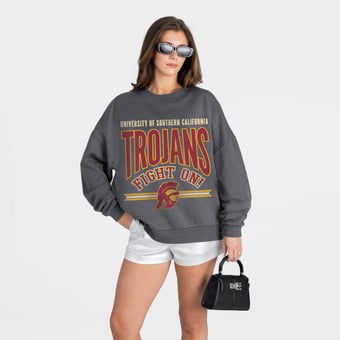 Women's Gameday Couture Charcoal USC Trojans Kickoff Classic Oversized Premium Drop Shoulder Sweatshirt
