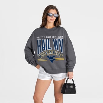 Women's Gameday Couture Charcoal West Virginia Mountaineers Kickoff Classic Oversized Premium Drop Shoulder Sweatshirt