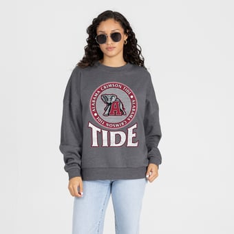 Women's Gameday Couture Charcoal Alabama Crimson Tide Saturday Seal Oversized Premium Drop Shoulder Sweatshirt