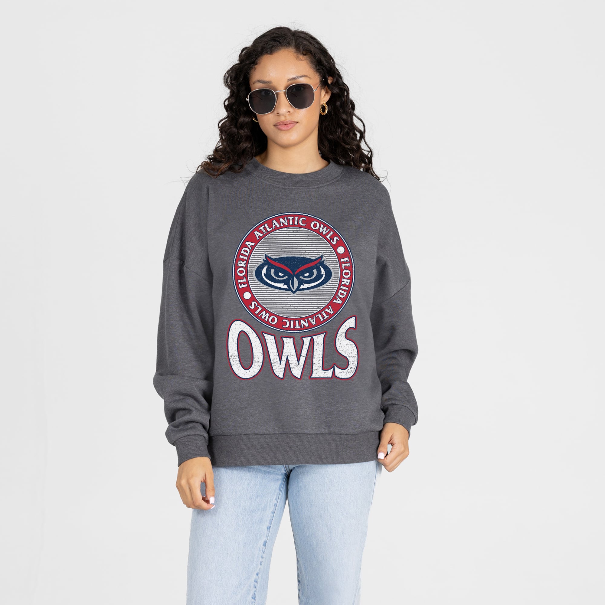 Women's Gameday Couture Charcoal Florida Atlantic Owls Saturday Seal Oversized Premium Drop Shoulder Sweatshirt