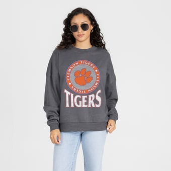 Women's Gameday Couture Charcoal Clemson Tigers Saturday Seal Oversized Premium Drop Shoulder Sweatshirt