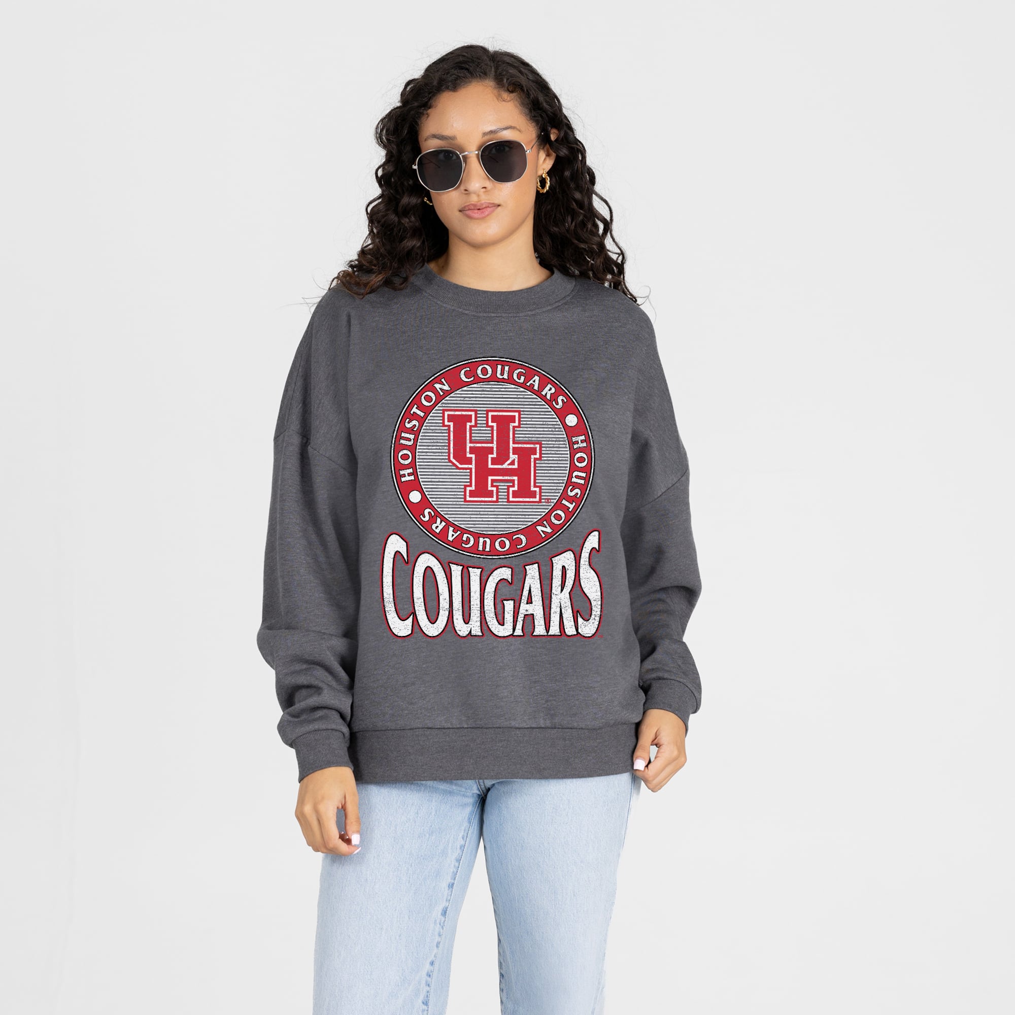 Women's Gameday Couture Charcoal Houston Cougars Saturday Seal Oversized Premium Drop Shoulder Sweatshirt
