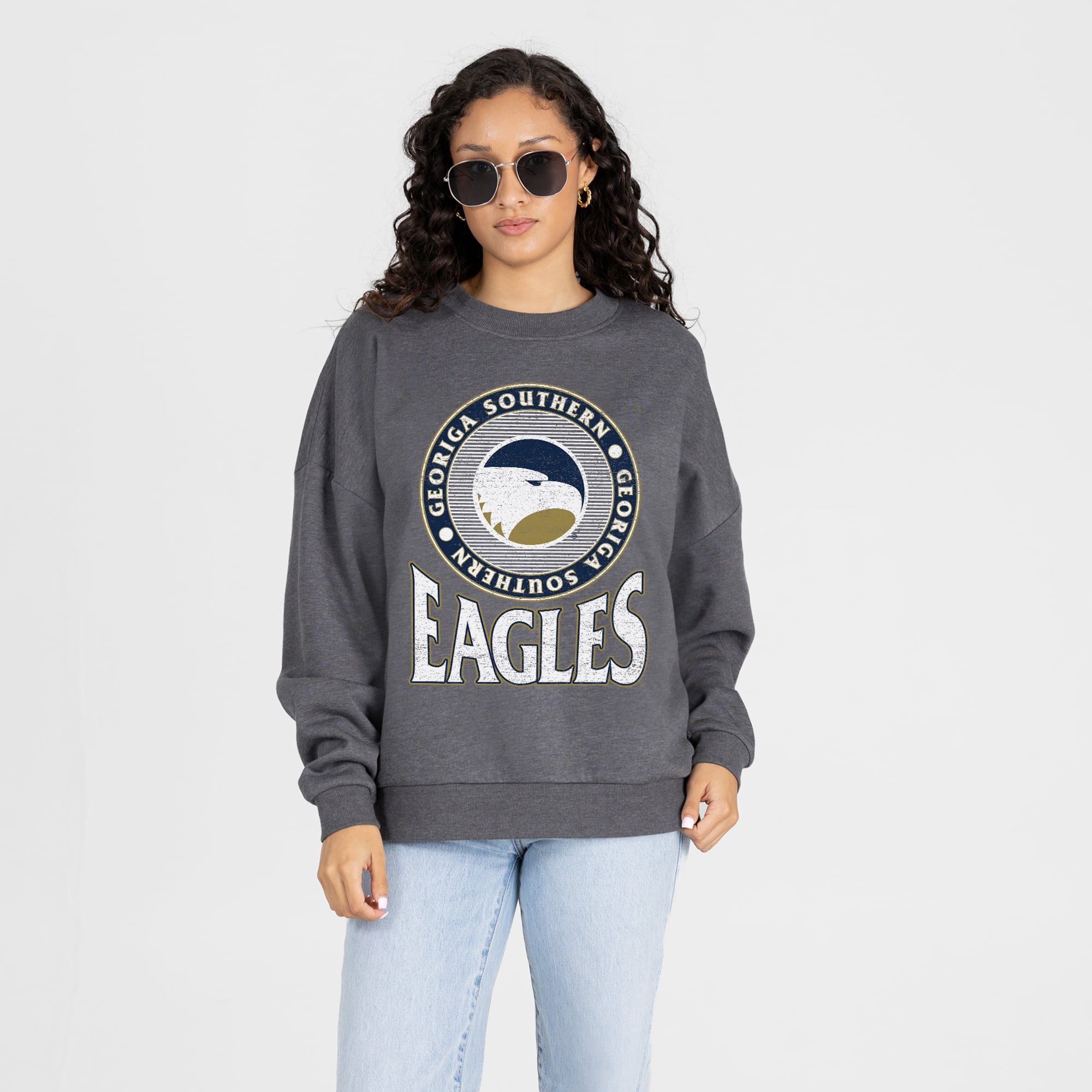 Women's Gameday Couture Charcoal Georgia Southern Eagles Saturday Seal Oversized Premium Drop Shoulder Sweatshirt