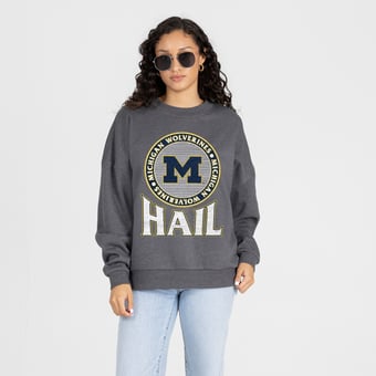 Women's Gameday Couture Charcoal Michigan Wolverines Saturday Seal Oversized Premium Drop Shoulder Sweatshirt