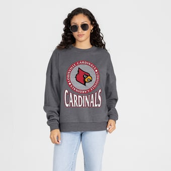 Women's Gameday Couture Charcoal Louisville Cardinals Saturday Seal Oversized Premium Drop Shoulder Sweatshirt