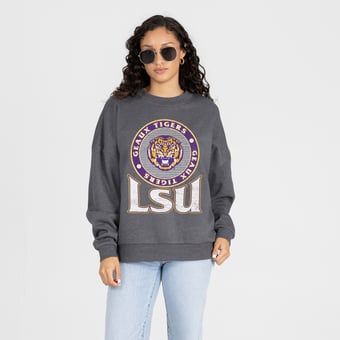 Women's Gameday Couture Charcoal LSU Tigers Saturday Seal Oversized Premium Drop Shoulder Sweatshirt