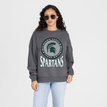 Women's Gameday Couture Charcoal Michigan State Spartans Saturday Seal Oversized Premium Drop Shoulder Sweatshirt