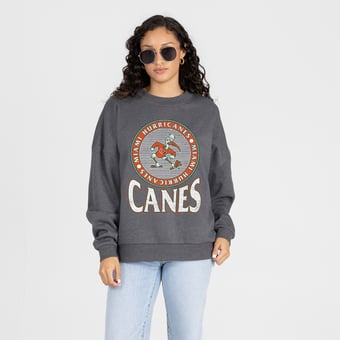 Women's Gameday Couture Charcoal Miami Hurricanes Saturday Seal Oversized Premium Drop Shoulder Sweatshirt