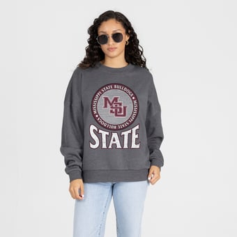Women's Gameday Couture Charcoal Mississippi State Bulldogs Saturday Seal Oversized Premium Drop Shoulder Sweatshirt