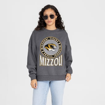 Women's Gameday Couture Charcoal Missouri Tigers Saturday Seal Oversized Premium Drop Shoulder Sweatshirt
