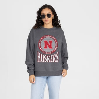 Women's Gameday Couture Charcoal Nebraska Huskers Saturday Seal Oversized Premium Drop Shoulder Sweatshirt