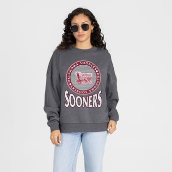 Women's Gameday Couture Charcoal Oklahoma Sooners Saturday Seal Oversized Premium Drop Shoulder Sweatshirt