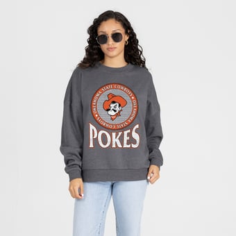 Women's Gameday Couture Charcoal Oklahoma State Cowboys Saturday Seal Oversized Premium Drop Shoulder Sweatshirt