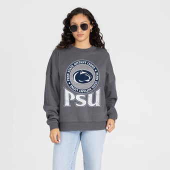 Women's Gameday Couture Charcoal Penn State Nittany Lions Saturday Seal Oversized Premium Drop Shoulder Sweatshirt