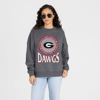 Women's Gameday Couture Charcoal Georgia Bulldogs Saturday Seal Oversized Premium Drop Shoulder Sweatshirt