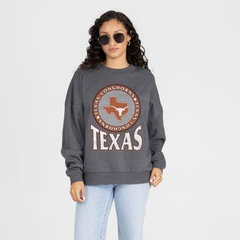 Women's Gameday Couture Charcoal Texas Longhorns Saturday Seal Oversized Premium Drop Shoulder Sweatshirt