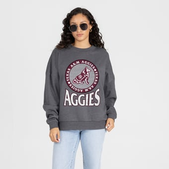 Women's Gameday Couture Charcoal Texas A&M Aggies Saturday Seal Oversized Premium Drop Shoulder Sweatshirt
