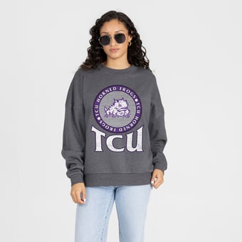 Women's Gameday Couture Charcoal TCU Horned Frogs Saturday Seal Oversized Premium Drop Shoulder Sweatshirt