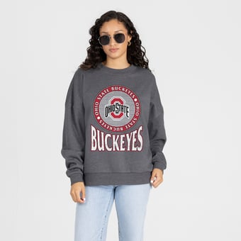 Women's Gameday Couture Charcoal Ohio State Buckeyes Saturday Seal Oversized Premium Drop Shoulder Sweatshirt