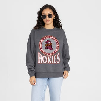 Women's Gameday Couture Charcoal Virginia Tech Hokies Saturday Seal Oversized Premium Drop Shoulder Sweatshirt