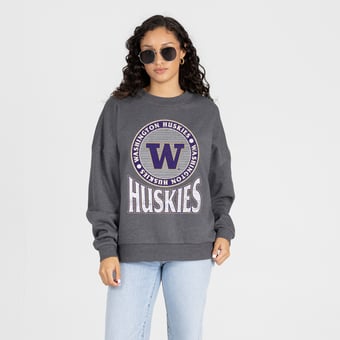 Women's Gameday Couture Charcoal Washington Huskies Saturday Seal Oversized Premium Drop Shoulder Sweatshirt