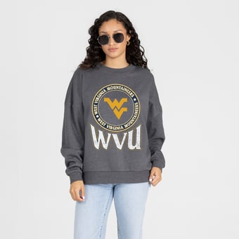 Women's Gameday Couture Charcoal West Virginia Mountaineers Saturday Seal Oversized Premium Drop Shoulder Sweatshirt