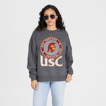 Women's Gameday Couture Charcoal USC Trojans Saturday Seal Oversized Premium Drop Shoulder Sweatshirt