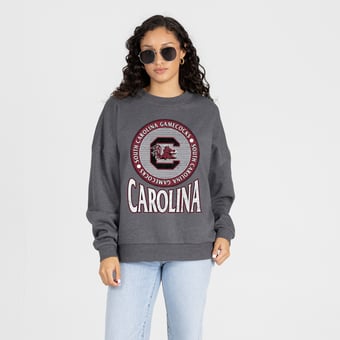 Women's Gameday Couture Charcoal South Carolina Gamecocks Saturday Seal Oversized Premium Drop Shoulder Sweatshirt