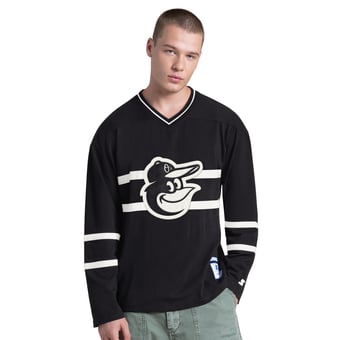 Men's Starter Black Baltimore Orioles Line Up Long Sleeve V-Neck T-Shirt