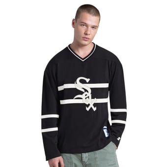 Men's Starter Black Chicago White Sox Line Up Long Sleeve V-Neck T-Shirt