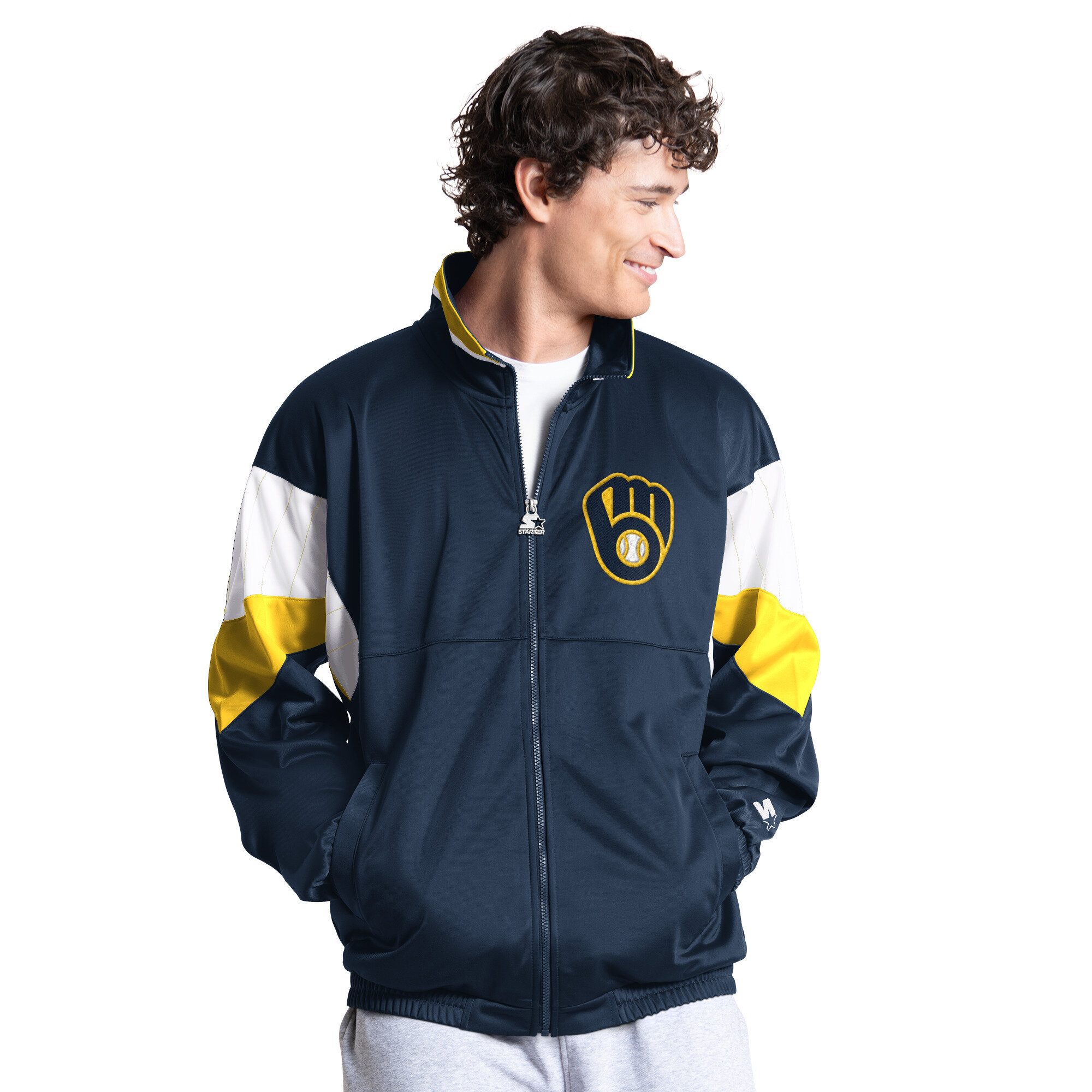 Men’s Starter Navy Milwaukee Brewers Legacy Full-Zip Track Jacket Men’s Starter Navy Milwaukee Brewers Legacy Full-Zip Track Jacket