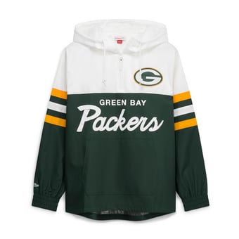 Men's Mitchell & Ness  Green Green Bay Packers Head Coach Anorak Quarter-Zip Windbreaker Jacket