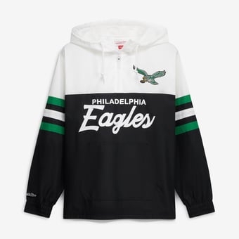 Men's Mitchell & Ness  Black Philadelphia Eagles Head Coach Anorak Quarter-Zip Windbreaker Jacket