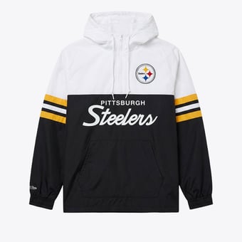 Men's Mitchell & Ness  Black Pittsburgh Steelers Head Coach Anorak Quarter-Zip Windbreaker Jacket