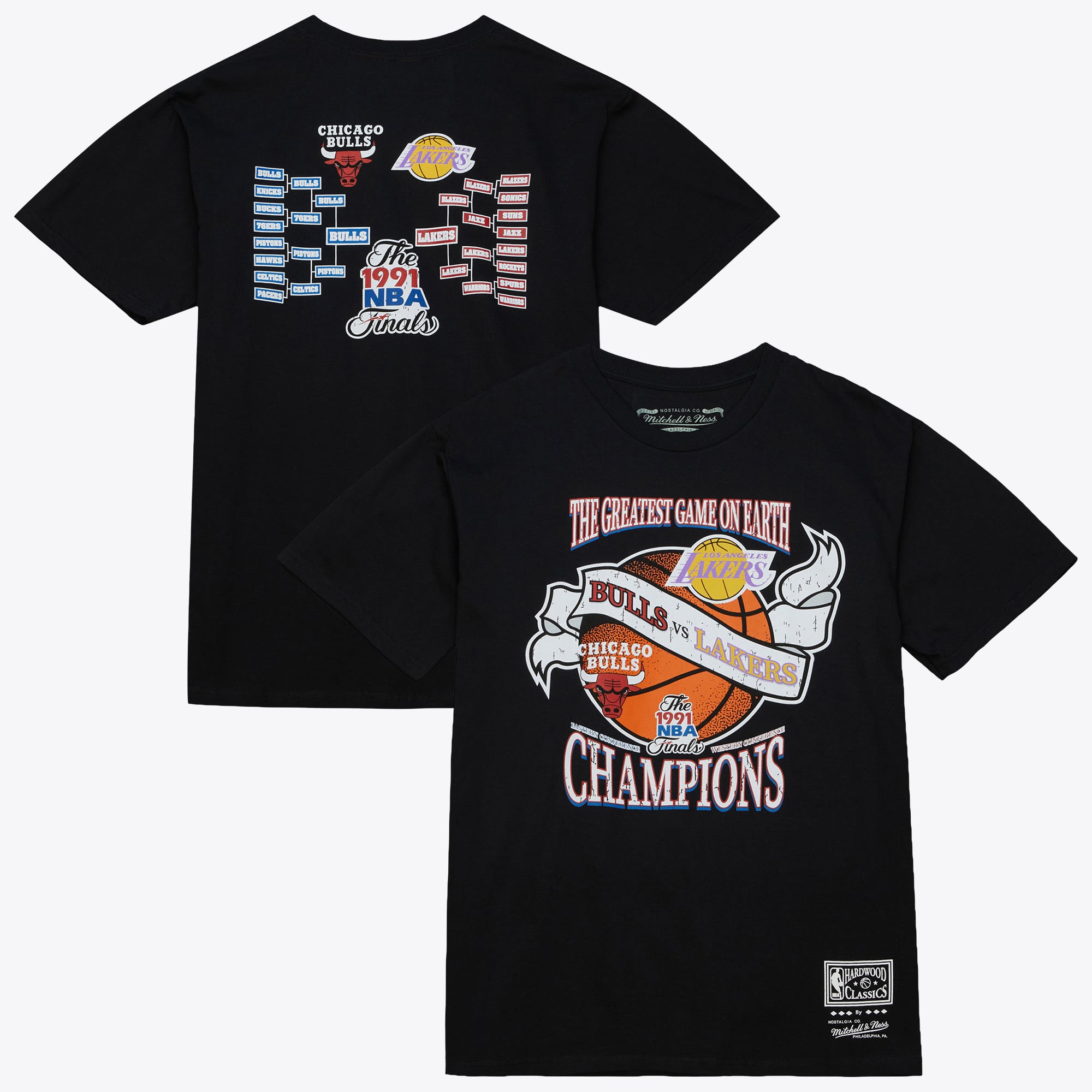 NBA Finals Mitchell & Ness Victory Road Ss Hardwood Classics T-Shirt Bulls Vs Lakers - Black - Mens