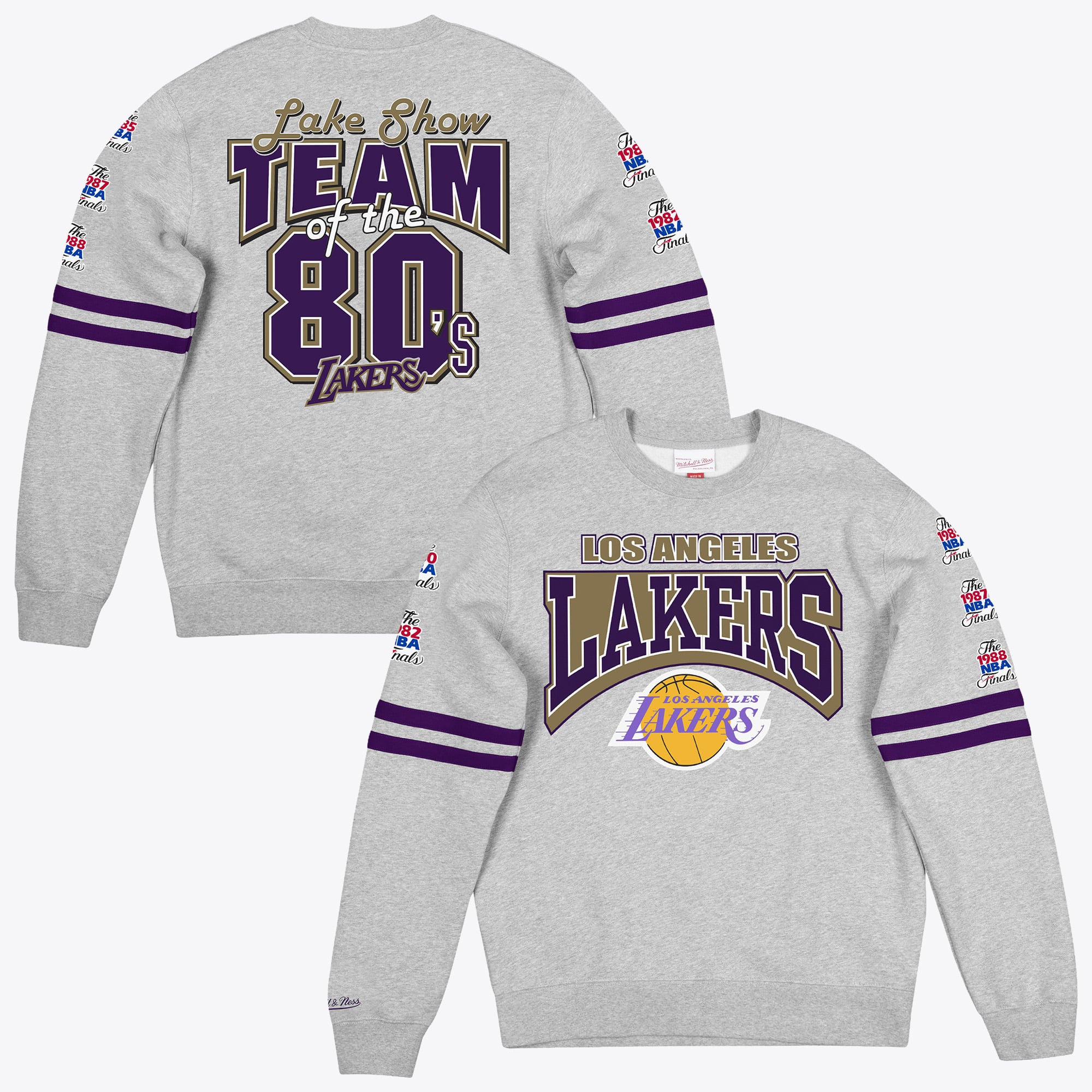 Los Angeles Lakers Mitchell & Ness Allover Print Fleece Crew - Grey Heather - Mens