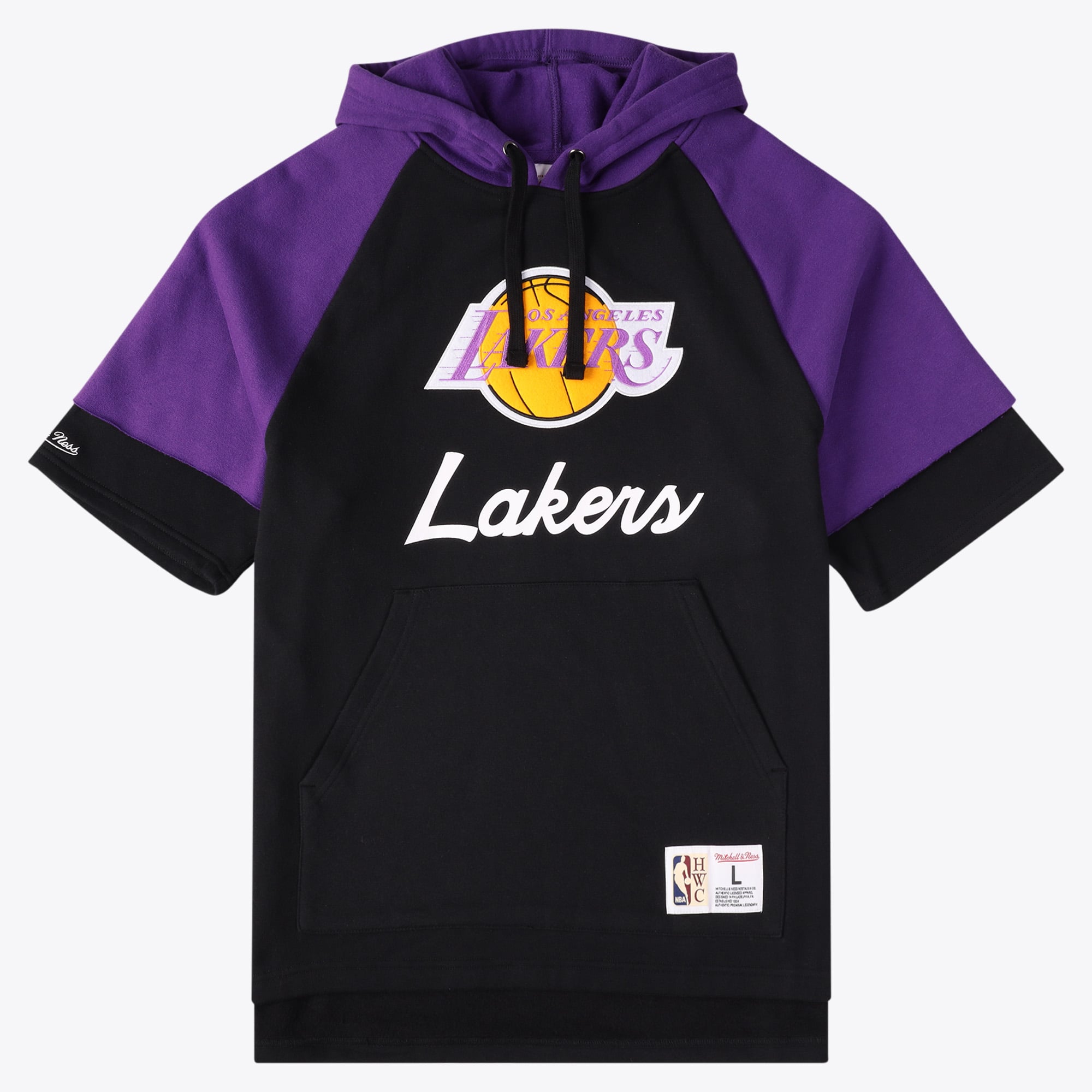 Sudadera con capucha de felpa de manga corta Mitchell & Ness de Los Angeles Lakers - Negra - Para hombre