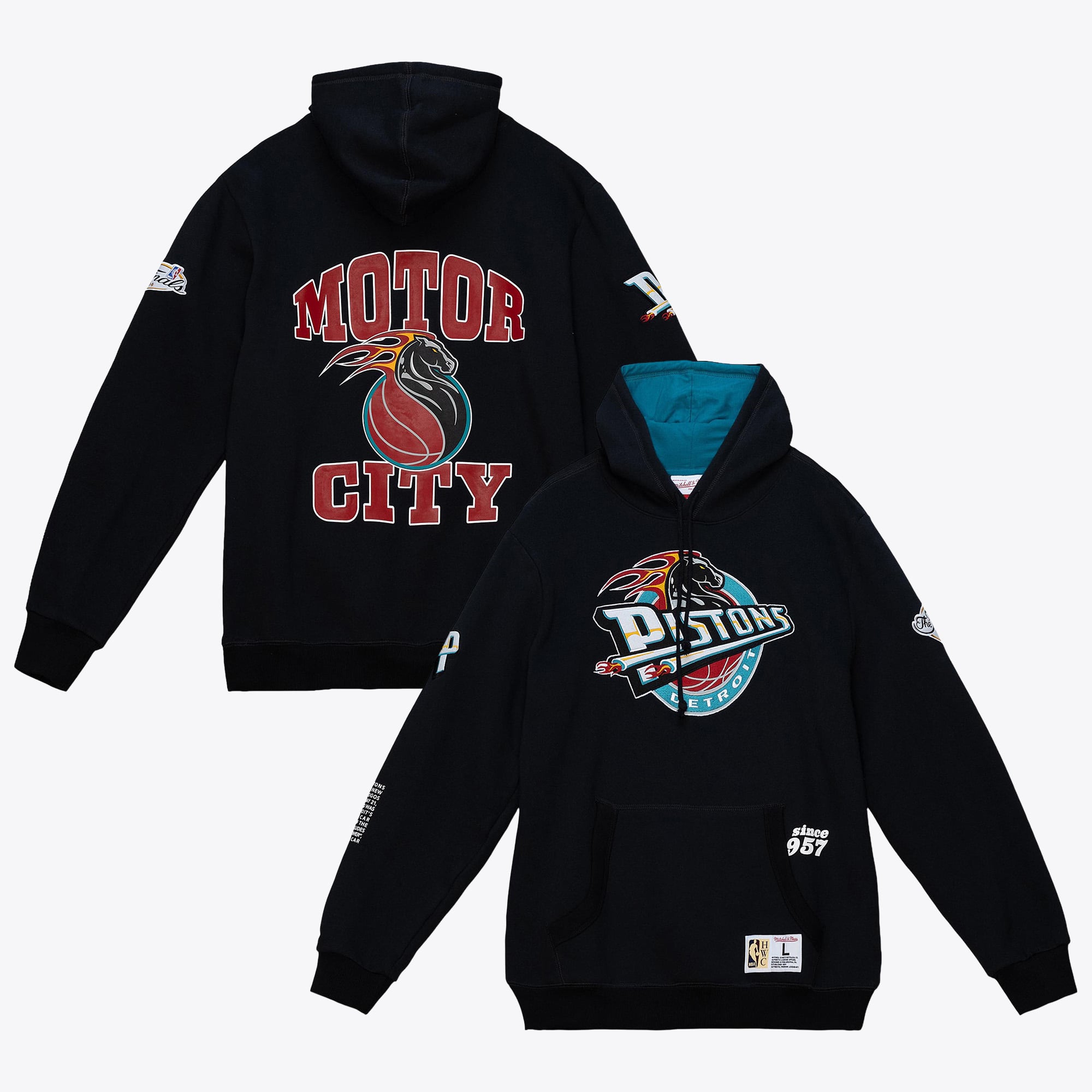 Sudadera con capucha de felpa Team Origins de los Detroit Pistons (Mitchell & Ness) para hombre - Negro