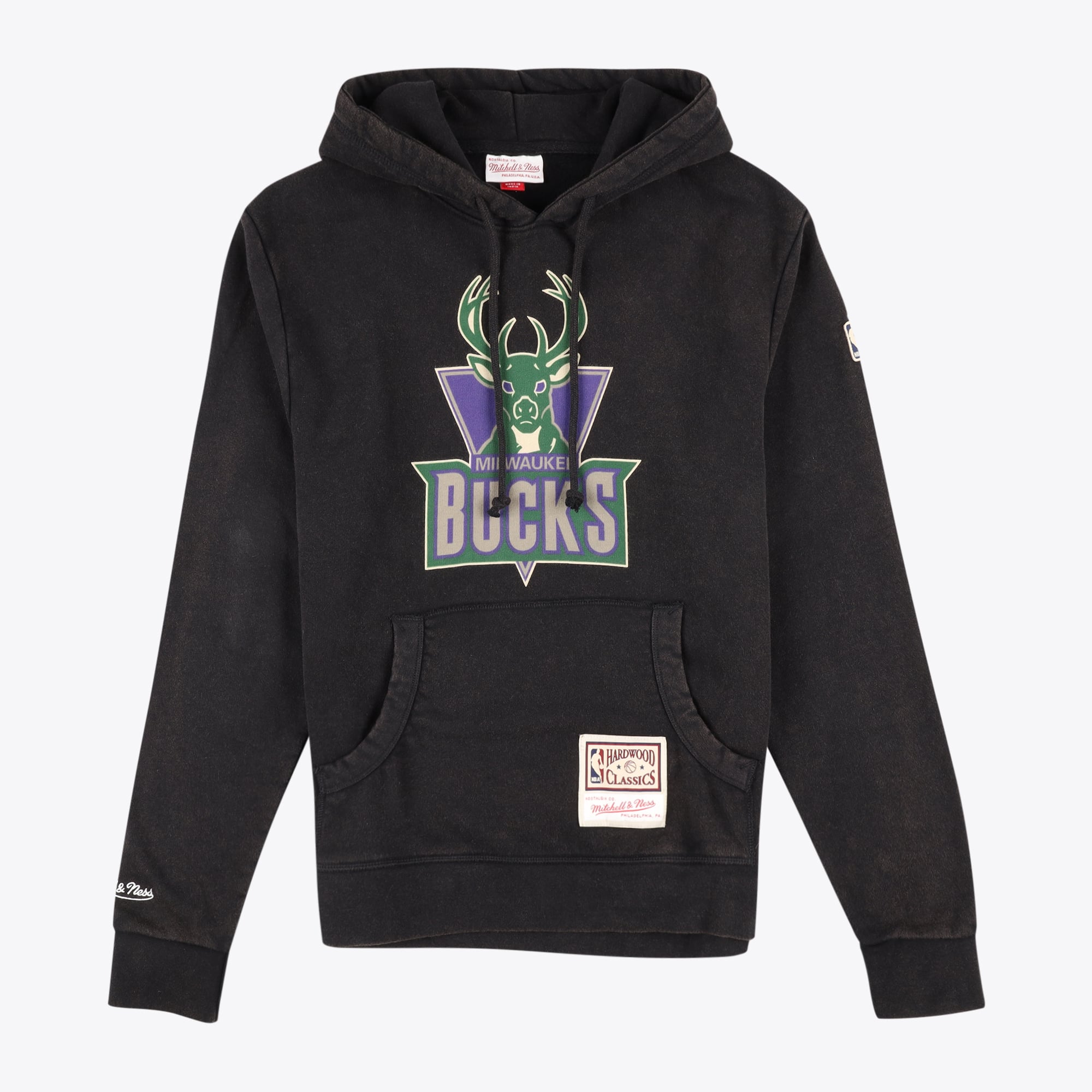 Sudadera con capucha con logo desgastado de los Milwaukee Bucks de Mitchell & Ness - Negra - Para hombre