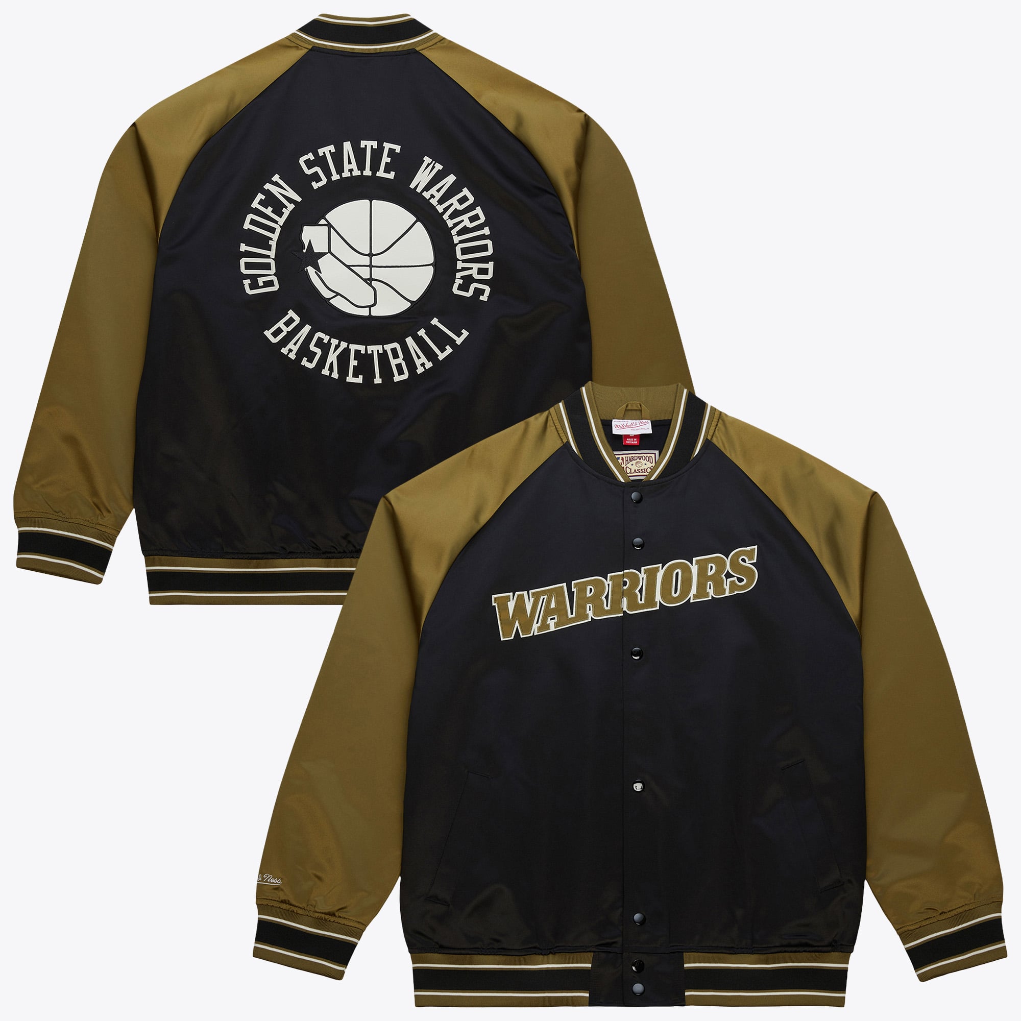 Golden State Warriors Mitchell & Ness Double Clutch Leichte Satinjacke – Oliv/Schwarz – Herren