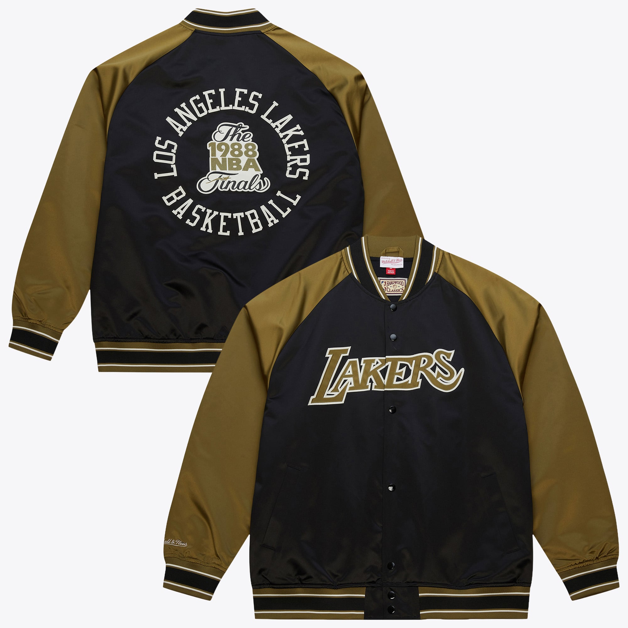 Los Angeles Lakers Mitchell & Ness Double Clutch Leichte Satinjacke – Oliv/Schwarz – Herren