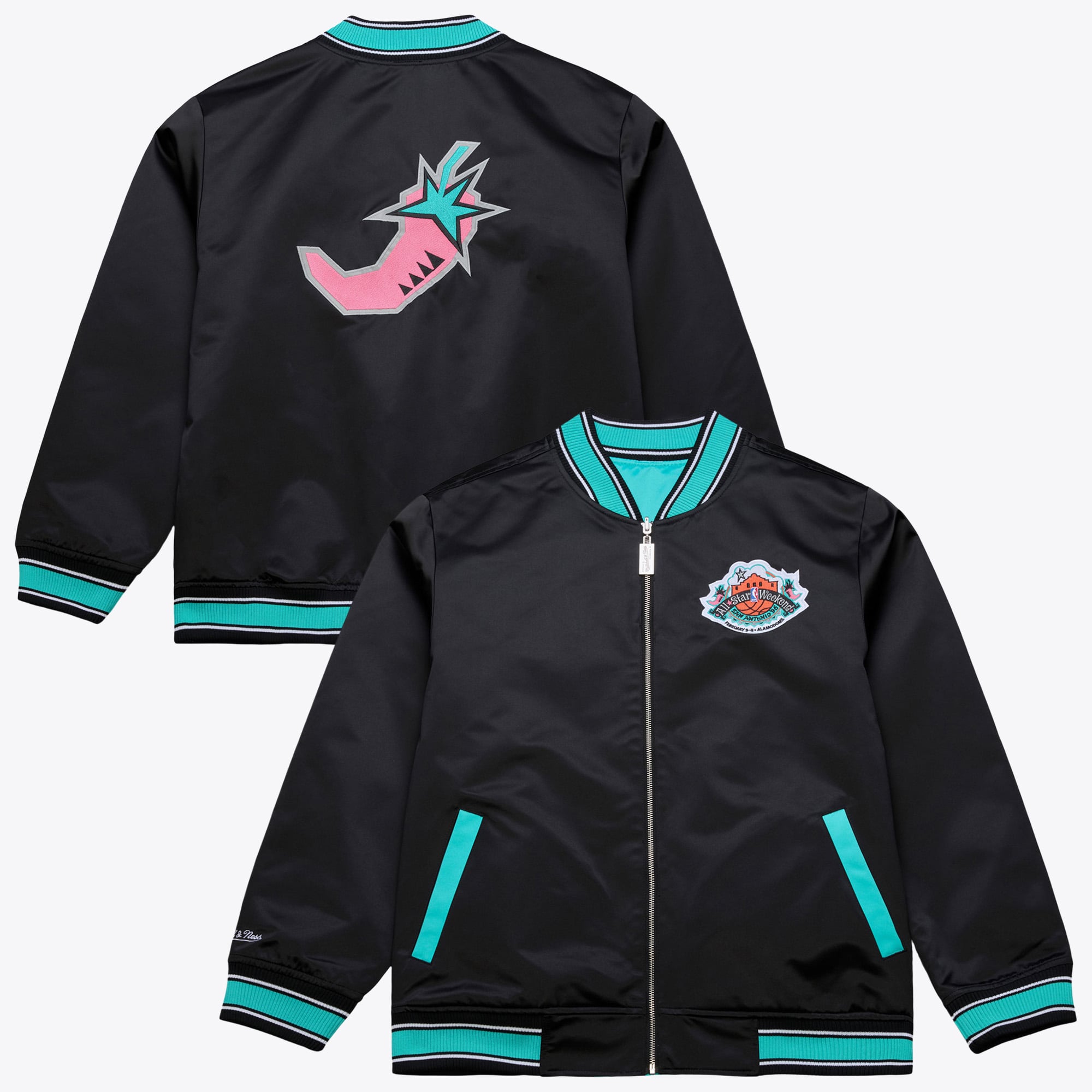 San Antonio Spurs Mitchell & Ness 1996 Reversible Satin Jacket All-Star - Black/Teal - Mens