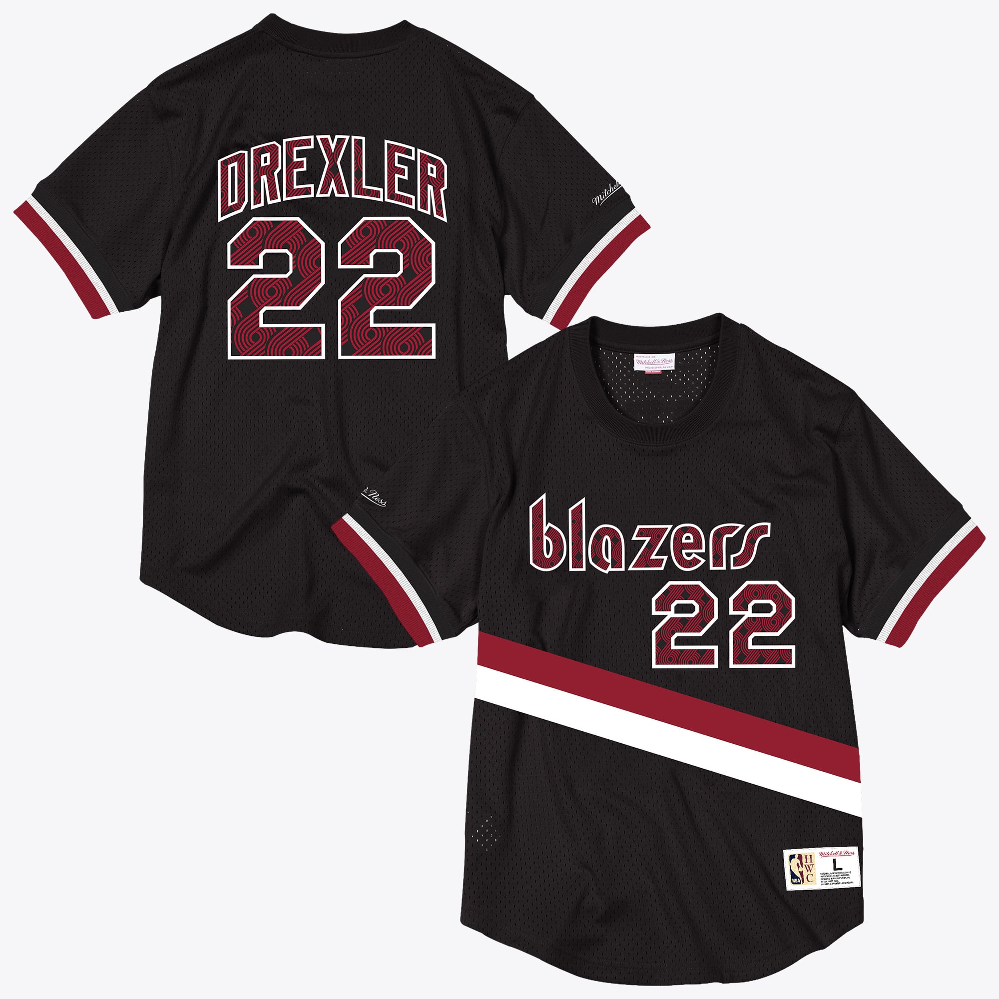 Maglia girocollo in rete con nome e numero di Clyde Drexler dei Portland Trail Blazers del 1992 di Mitchell & Ness - Nera - Uomo