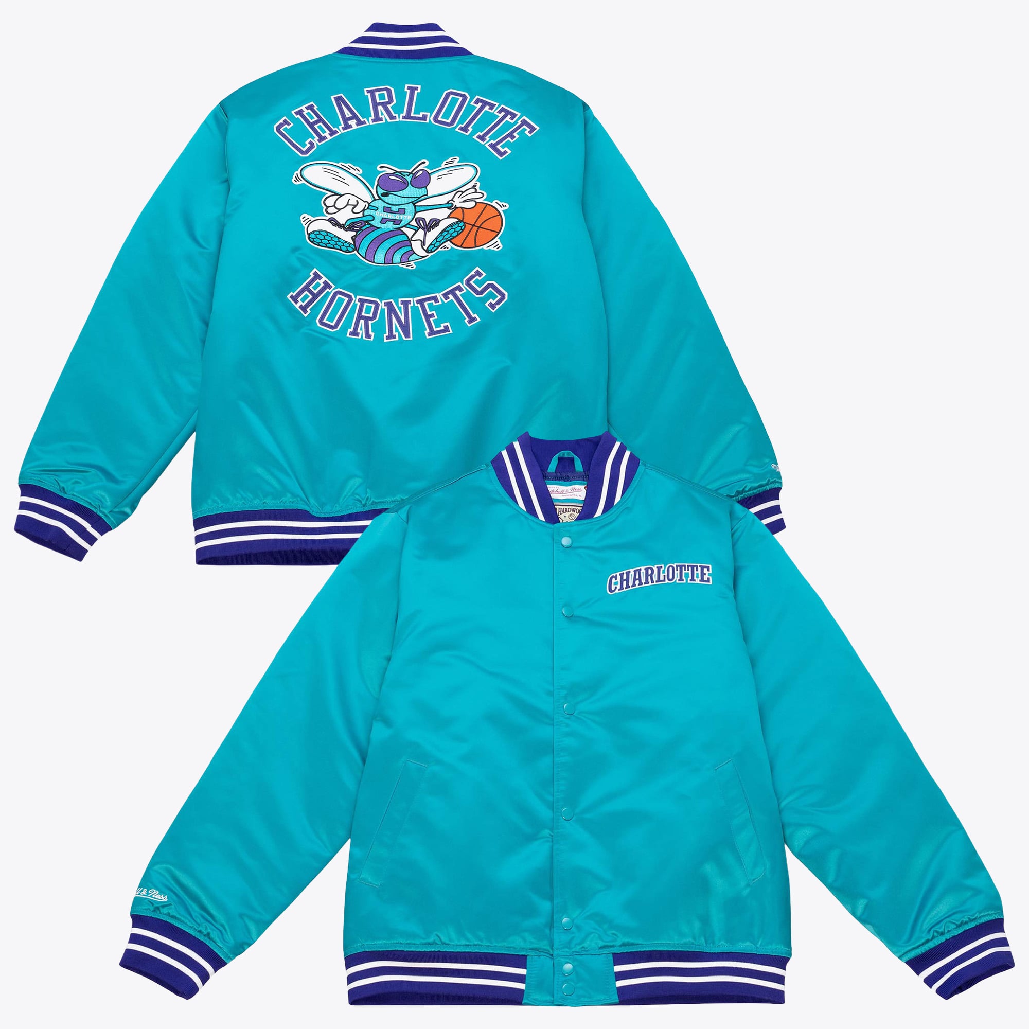 Charlotte Hornets Mitchell & Ness Heavyweight Satin Jacket - Hornets Blue - Mens