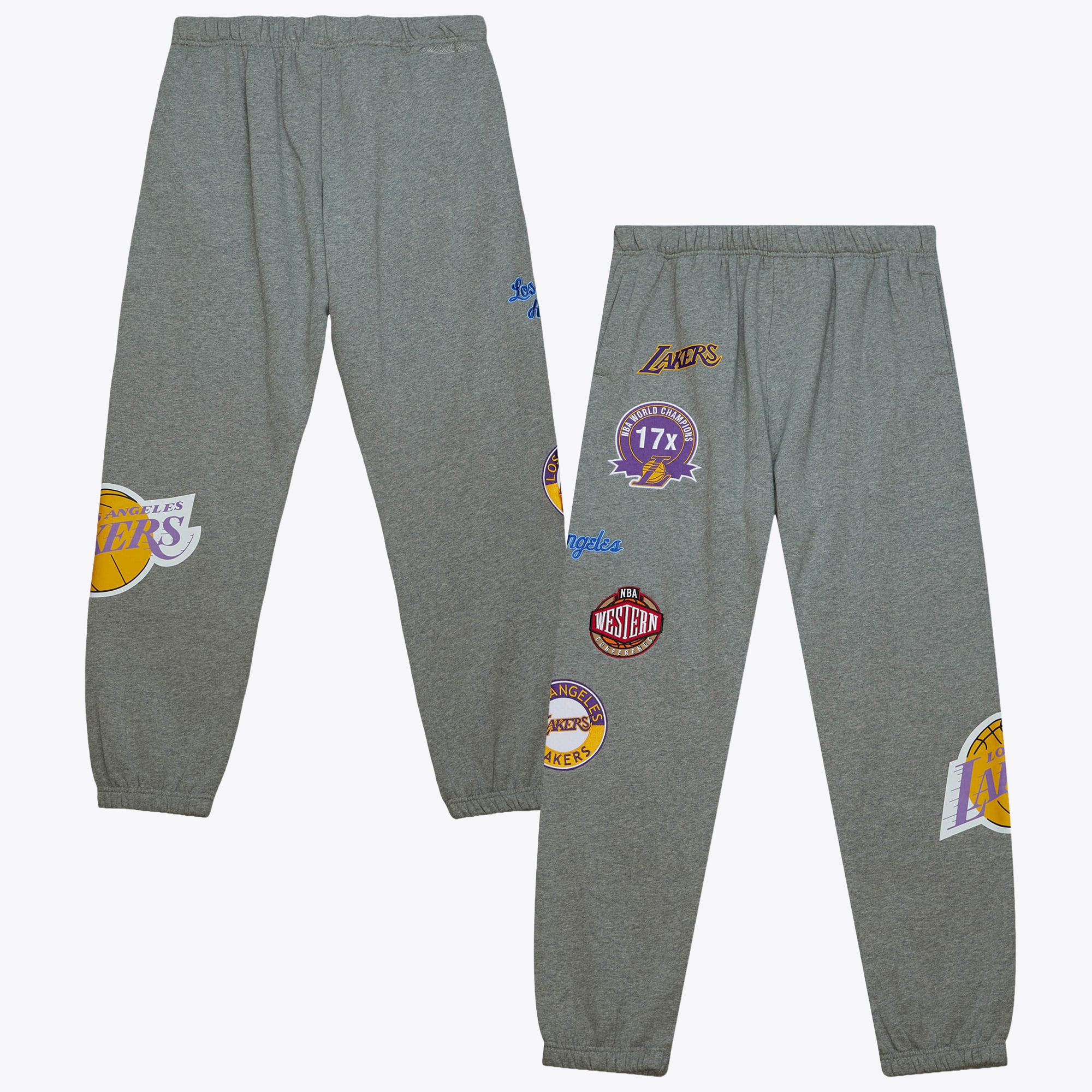 Los Angeles Lakers Mitchell & Ness City Collection Fleece Pants - Grey Heather - Mens