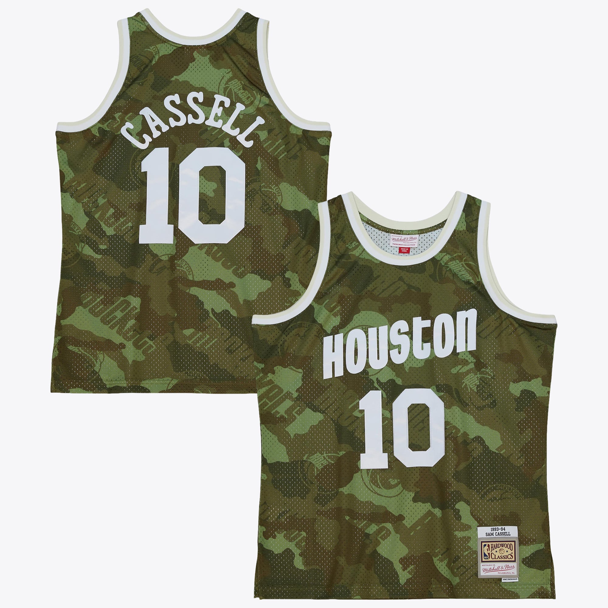 Camiseta Swingman de camuflaje fantasma de Sam Cassell de los Houston Rockets de Mitchell & Ness de 1993 - Verde