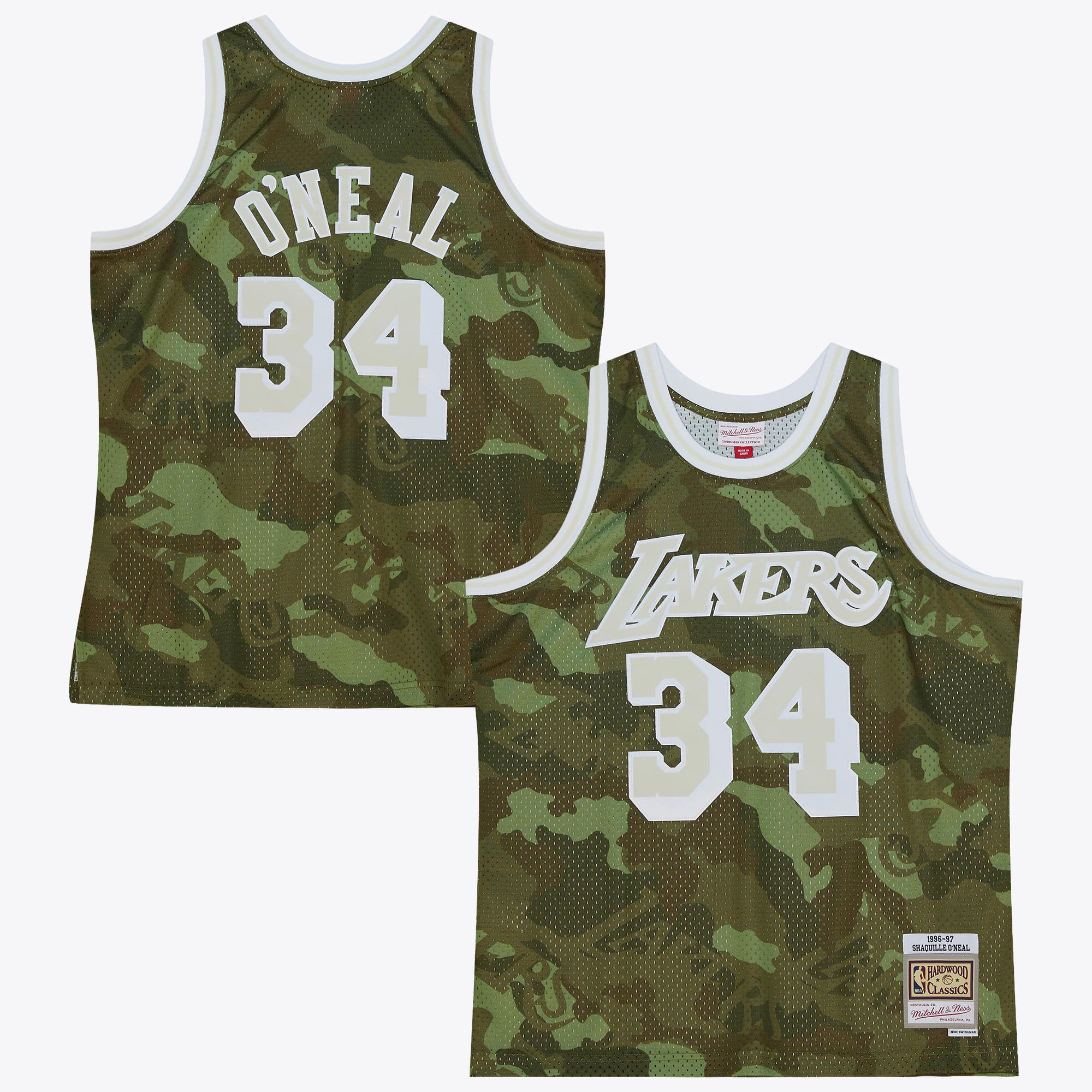 Los Angeles Lakers Mitchell & Ness Shaquille O'Neal 1996 Ghost Camo Swingman Jersey - Grün