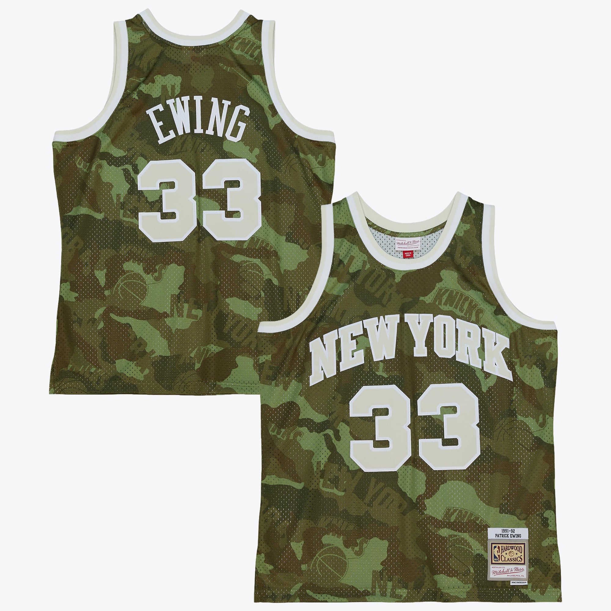 New York Knicks Mitchell & Ness Patrick Ewing 1991 Ghost Camo Swingman Trikot – Grün