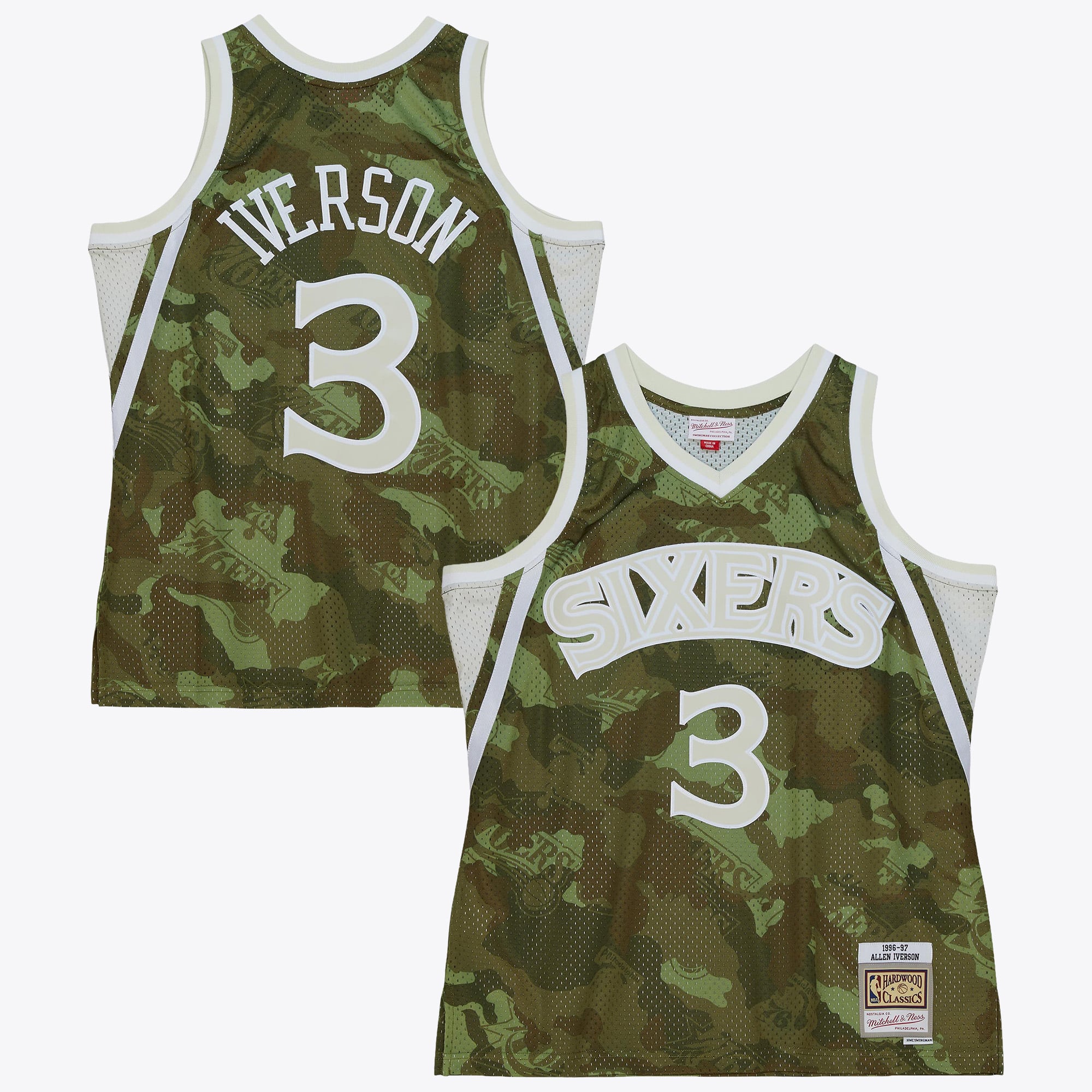 Philadelphia 76ers Mitchell & Ness Allen Iverson 1996 Ghost Camo Swingman Jersey - Green: retailer-supplied image