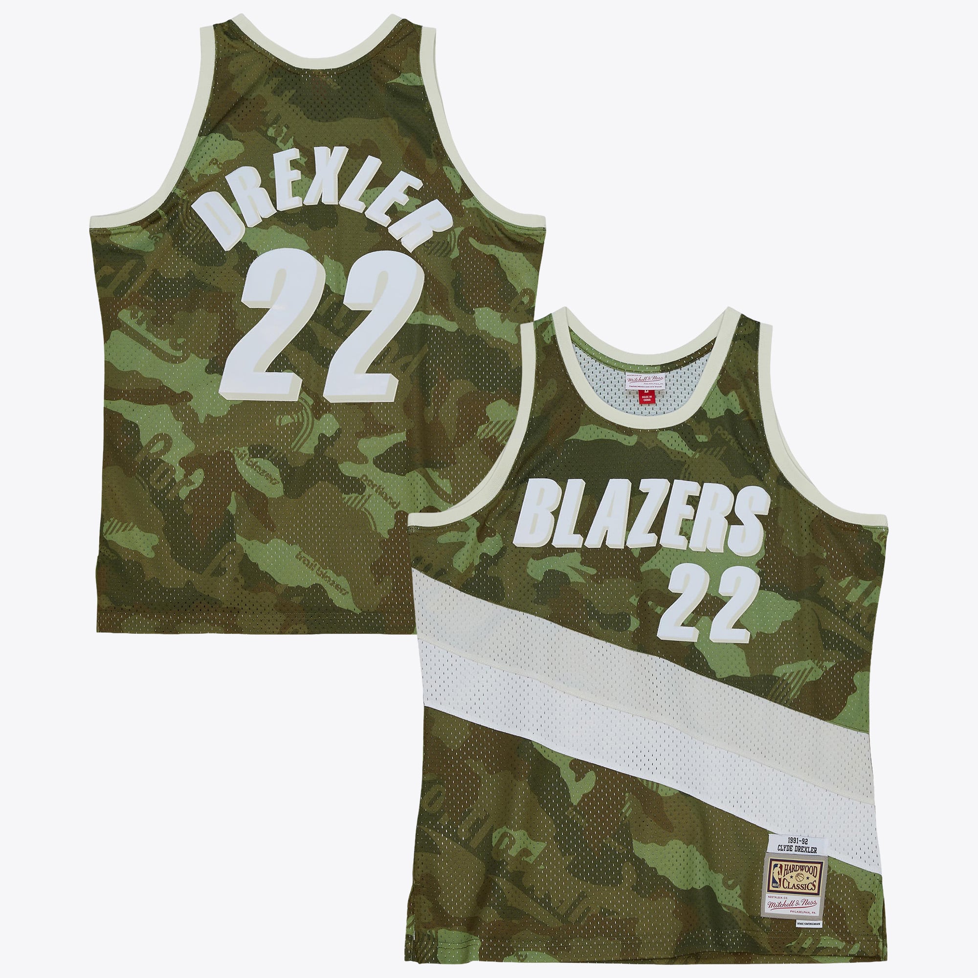 Camiseta Swingman de camuflaje fantasma de Clyde Drexler de los Portland Trail Blazers de Mitchell & Ness de 1991 - Verde